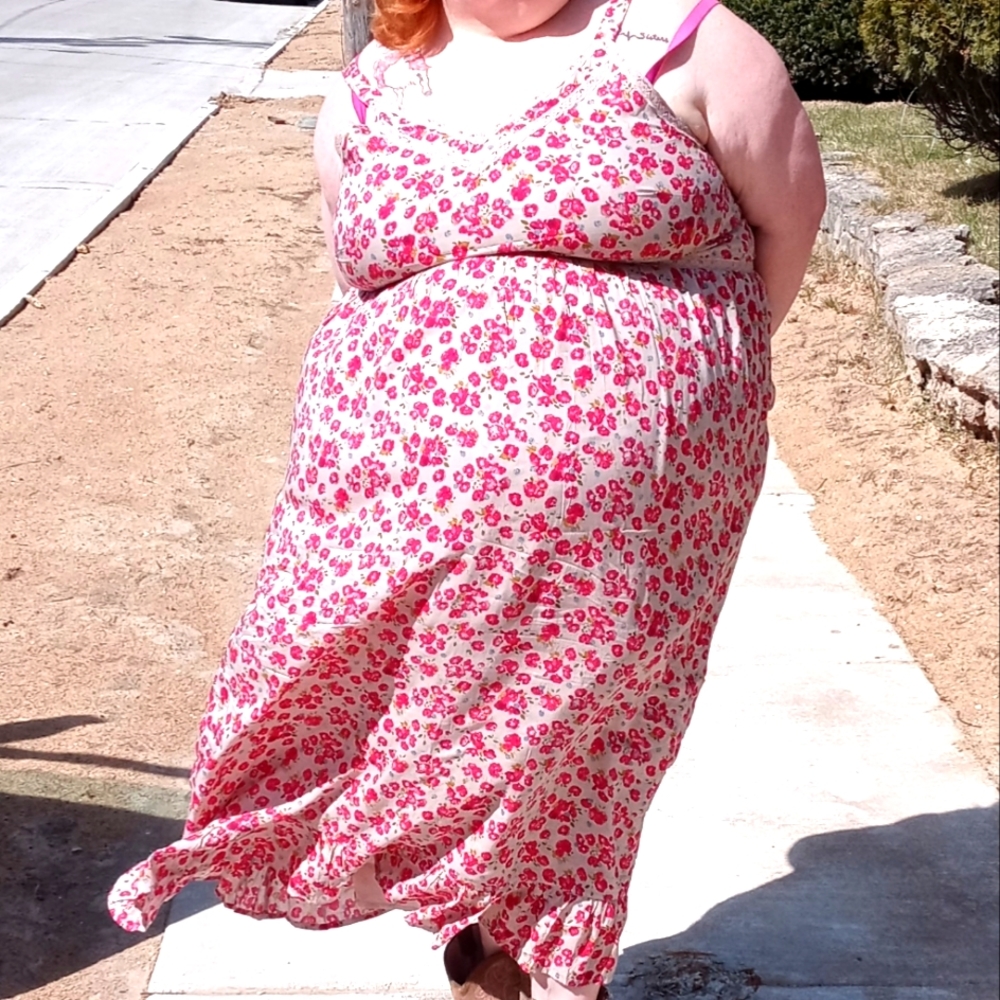 Plus Size Floral Ditsy Print Lined Sundress Lace Accents